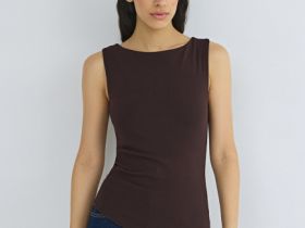Асимметричный топ без рукавов, Коричневый