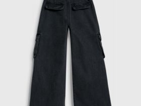 Широкие джинсы с карго-карманами для девочек, Серый