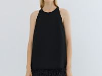 Платье мини с декором из перьев, Черный