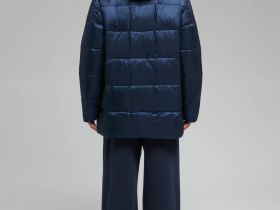 Пуховое полупальто с воротником-стойкой