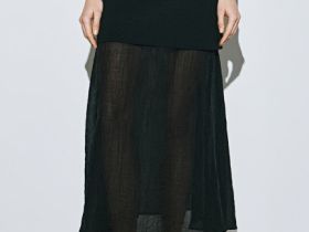 Двуслойная юбка с полупрозрачным подолом, Черный