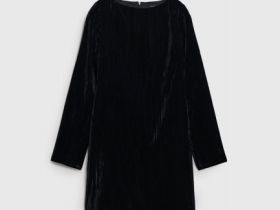 Платье мини из жатого бархата, Черный