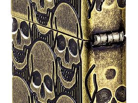 Зажигалка ZIPPO Armor® Cackling Cranium с покрытием Antique Brass, латунь/сталь, золотистая, матовая, 38x13x57 мм