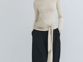 Лонгслив с завязками на поясе, Бежевый