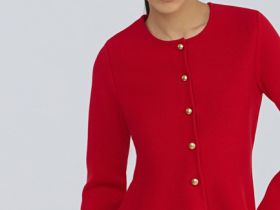 Кардиган с баской и золотыми пуговицами, Красный