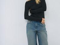 Широкие джинсы с высокой посадкой, Синий