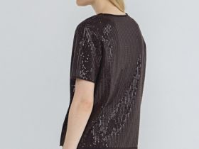 Джемпер с пайетками и коротким рукавом, Коричневый