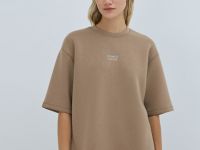 Футболка оверсайз с принтом, Бежевый
