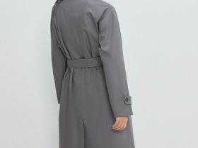 Однобортный длинный плащ, Серый