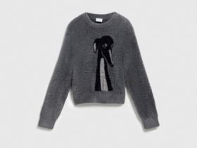 Пушистый джемпер с принтом собаки, Серый