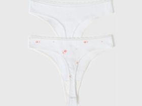 Трусы-танга из трикотажа пуантель с принтом, 2 шт., Белый