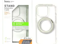 Чехол-накладка Hoco Stand Magsafe для iPhone 15 Plus (пластик/кольцо-держатель) (прозрачный)