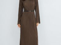 Трикотажное платье с ремнём, Коричневый