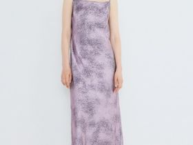 Платье с принтом из жатого сатина, Розовый