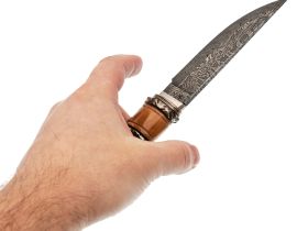 Авторский нож Сокол, сталь мозаичный дамаск, подарочная шкатулка