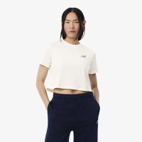 Женская укороченная хлопковая футболка свободного кроя с нашивкой Lacoste
