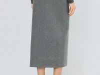 Трикотажная прямая юбка миди, Серый