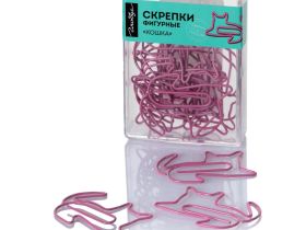 Скрепки фигурные Globus - кошка 45 мм 12 шт. пластик. коробка, европодвес, розовые