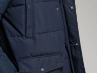 Утепленное полупальто с накладными карманами и капюшоном