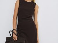 Трикотажное платье со сборками, Коричневый