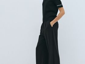 Прямые брюки со складками, Черный