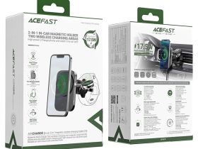 Автомобильный держатель Acefast (D18) Magnetic Wireless Car Charger 2 в 1 17.5 W в воздуховод (черный)