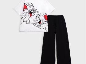 Комплект трикотажный для девочек: фуфайка (футболка), брюки