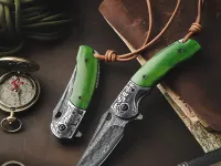 Складной нож Trivisa Puppis-02G/P, сталь Damascus, рукоять кость/сталь