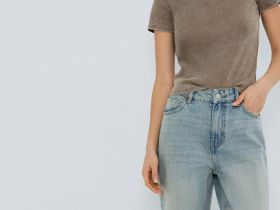 Прямые джинсы средней посадки с отворотами, Голубой