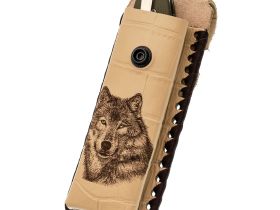 Кожаный чехол для складного ножа с рисунком волка, 130 мм