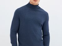 Базовый вязаный джемпер с воротником, Синий