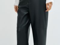 Прямые брюки из искусственной кожи, Черный