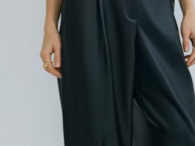 Брюки О-силуэта из искусственной кожи, Черный