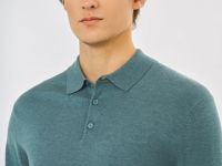 Вязаный джемпер-поло с длинным рукавом, Голубой