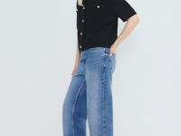 Прямые джинсы с отворотами, Голубой