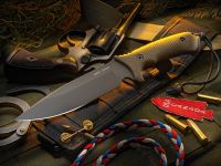 Нож с фиксированным клинком Spartan Blades Harsey Difensa, сталь CPM-S35VN Tungsten DLC, рукоять зеленая микарта, чехол черный