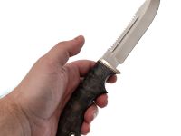 Нож Щука, сталь М390, мельхиор, рукоять из стабилизированной карельской березы