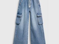 Широкие джинсы с карго-карманами для девочек, Голубой