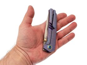Складной нож Assassin knives Argo 2.0, сталь M398/Damascus, рукоять титан, фиолетовый