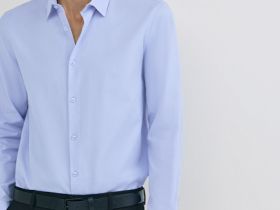 Рубашка из структурной ткани, Голубой