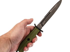 Тактический нож Mr.Blade Leshiy serrated blackwash, сталь AUS-8, рукоять OD Green Elastron