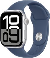 Умные часы Apple Watch Series 10 42 мм алюминиевый корпус Серебристые, с синим спортивным ремешком M/L