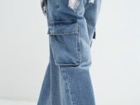 Широкие джинсы с карго-карманами для девочек, Голубой