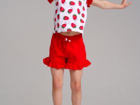 Комплект трикотажный для девочек: фуфайка (футболка), юбка-шорты