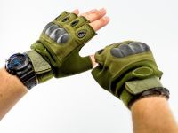 Тактические перчатки без пальцев, армейские, зеленые XL