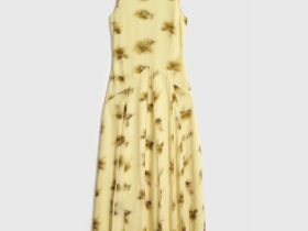 Платье из шифона с принтом, Желтый