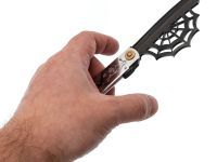 Нож складной Higonokami Nagao Spider, 95мм, сталь San-Mai с сердечником из стали AoGami Blue Paper 3 слоя, рукоять нержавеющая сталь серебристая