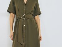 Платье-рубашка с поясом, Зеленый