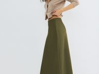 Юбка А-силуэта из сатина, Зеленый