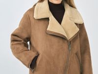 Дублёнка с воротником из искусственного меха, Бежевый